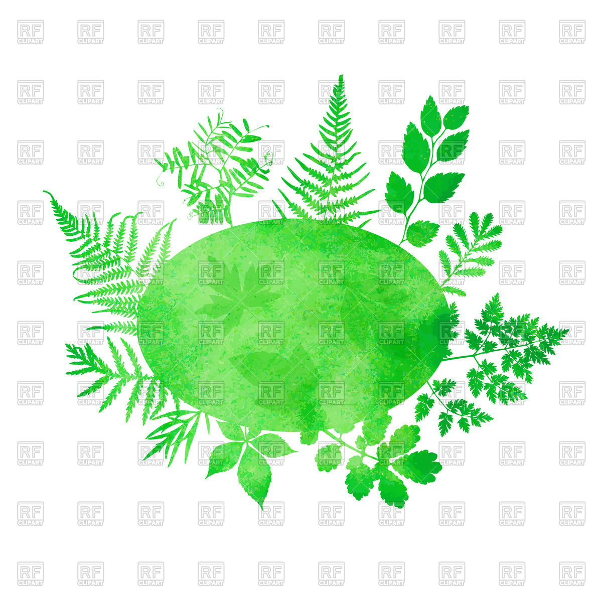 1200x1200 Watercolor Banner With Green Grass And Ferns Vector Image Vector