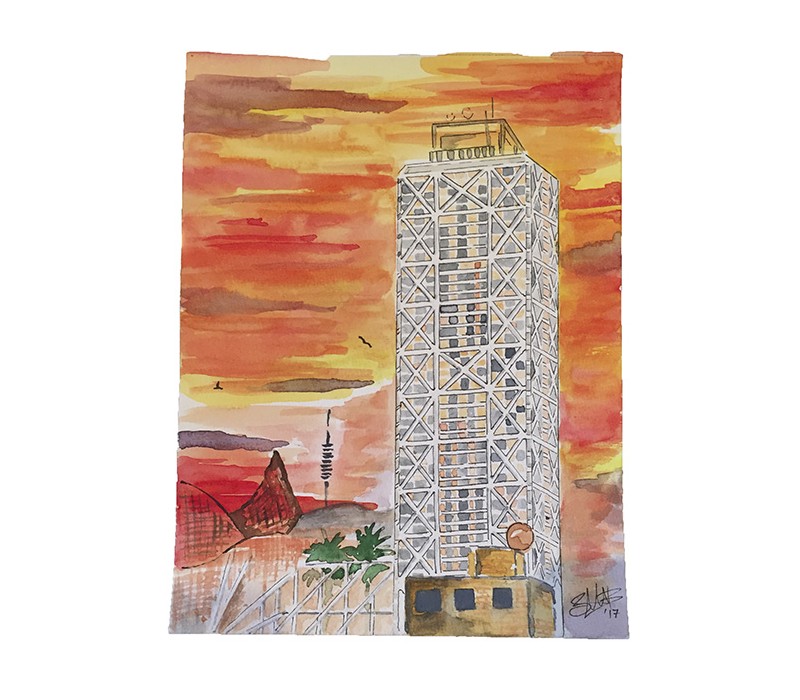800x700 Watercolor. Hotel Arts, Barcelona
