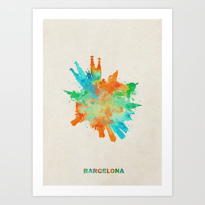 700x700 Barcelona, Spain Colorful Skyround Skyline Watercolor Painting