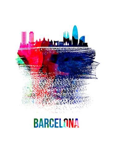 366x488 Barcelona Skyline Brush Stroke