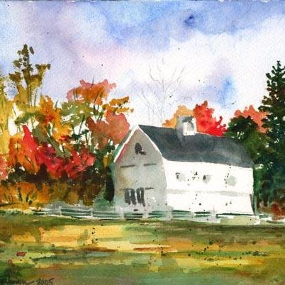 402x402 Landscape Painting Salem Farm Farm Art Watercolor Print Of