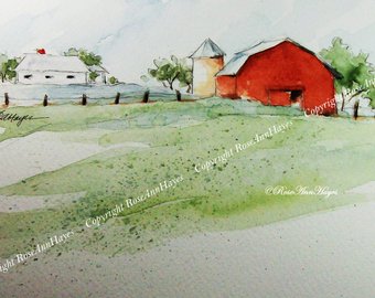 340x270 Old Barn Watercolor Etsy