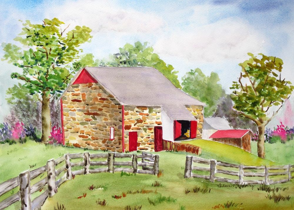 1000x714 Stone Barn In Blooming Glen, Original Watercolor, Barns, Bucks
