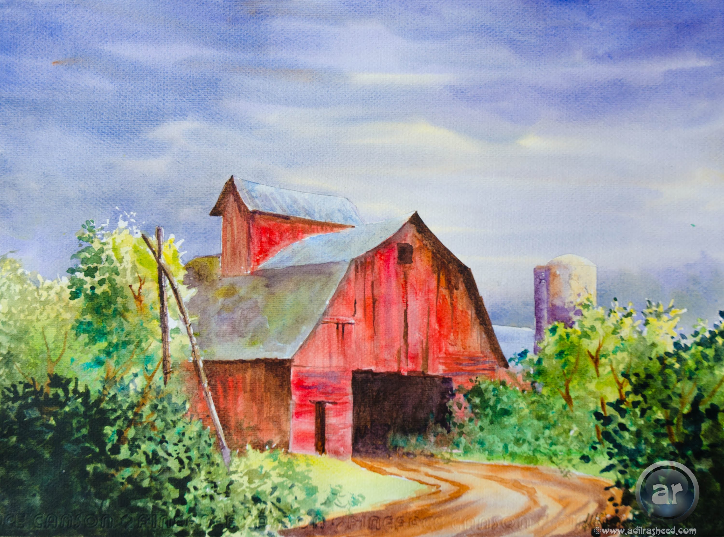 3000x2226 A Red Barn In Water Color