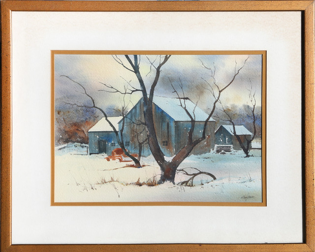 640x512 Allen Ulmer, Blue Barn, Watercolor Painting