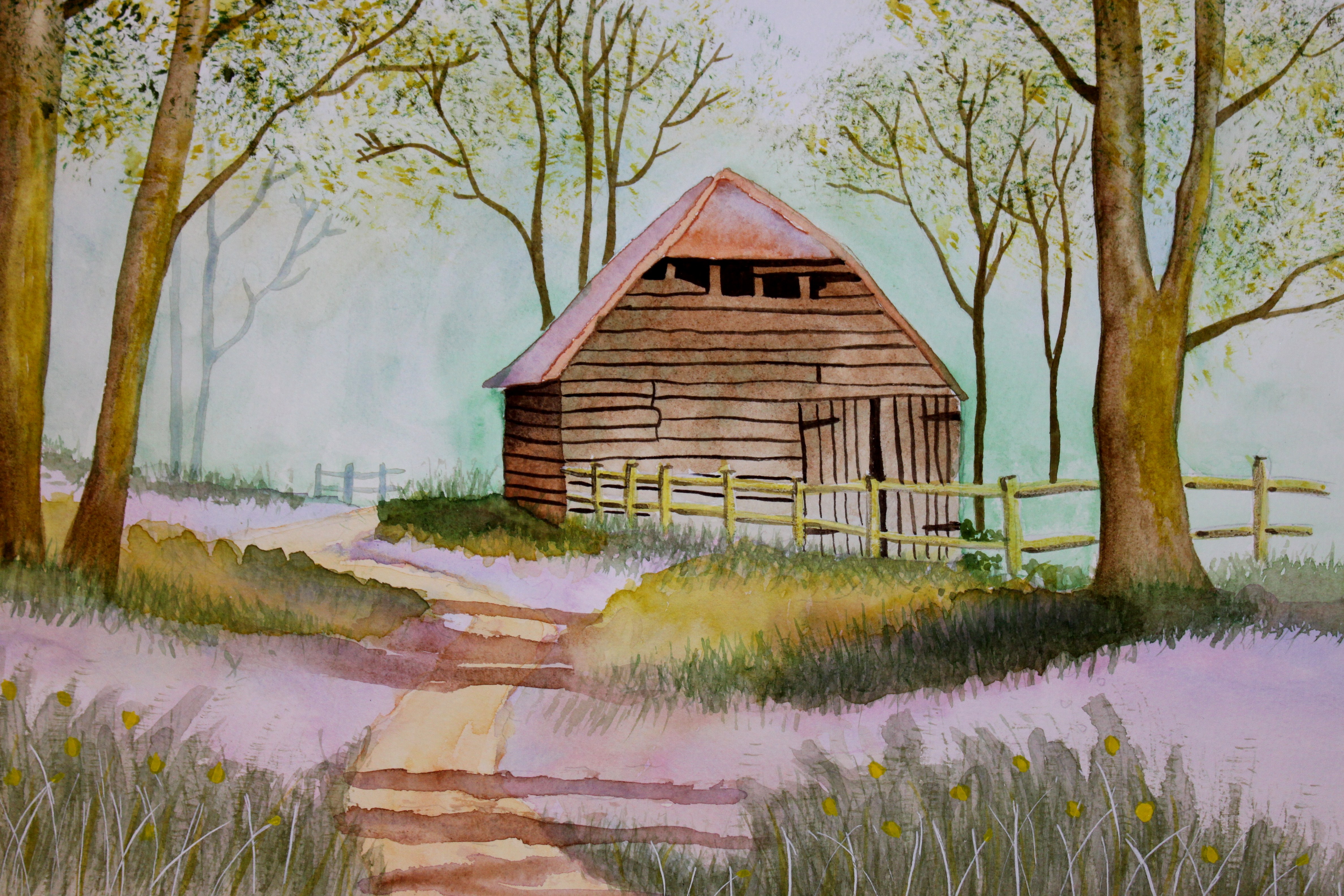 4752x3168 Bluebell Barn In Watercolors Afternoon Artist