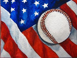 300x225 Watercolor Painting American Flag Stars Baseball Ball Sport