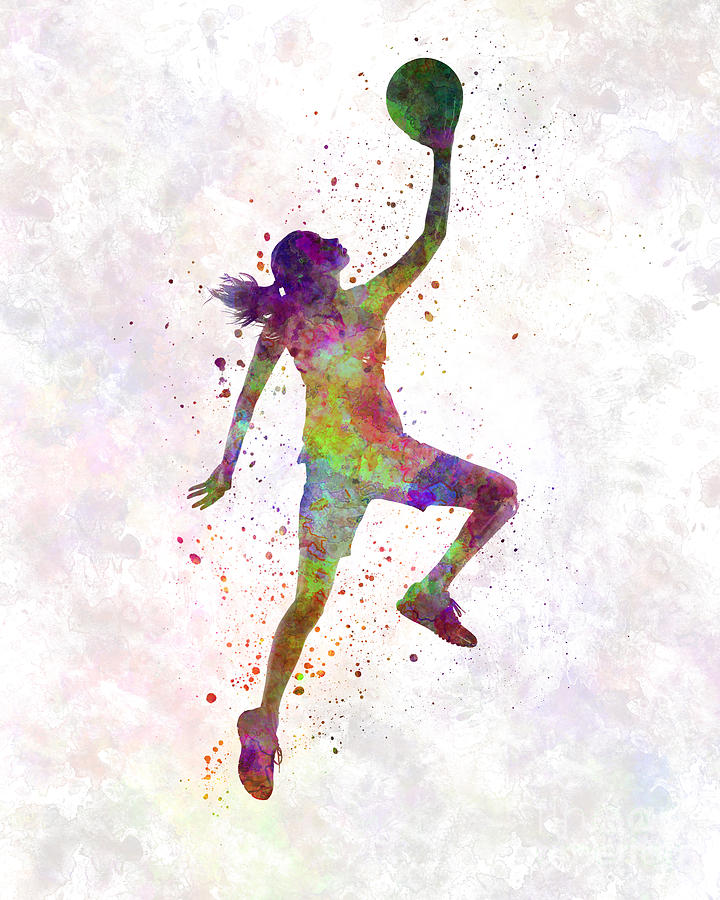 720x900 Young Woman Basketball Player 02 In Watercolor Painting By Pablo