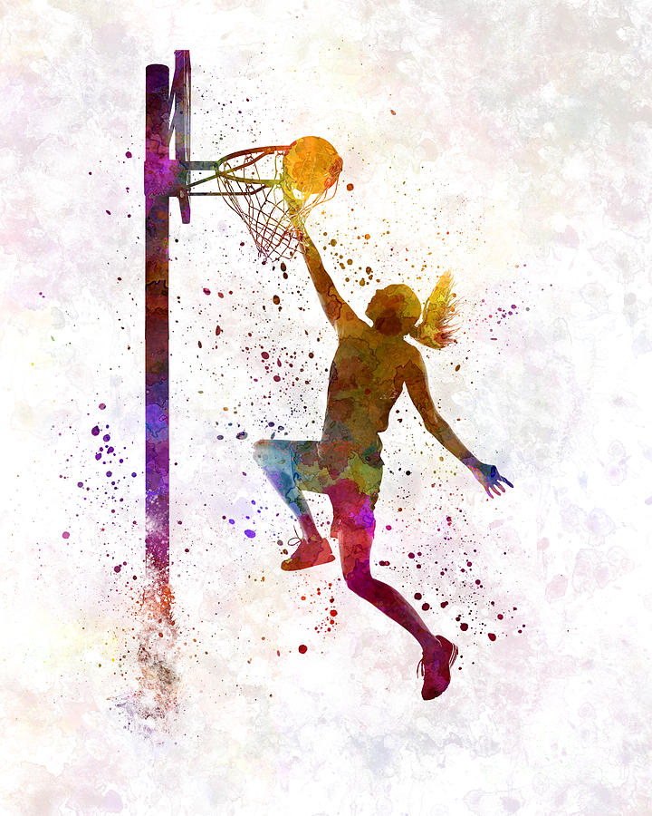 720x900 Young Woman Basketball Player 04 In Watercolor Painting By Pablo