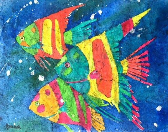 570x450 Batik Fish Tropical Fish Watercolor Watercolor Batik Etsy