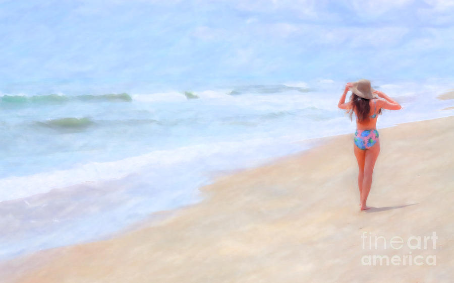 900x562 Girl Walking On Beach Watercolor Digital Art By Randy Steele
