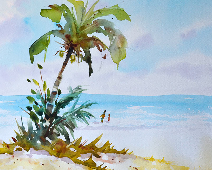 803x644 Watercolor Lesson Beach Scene And Palm Tree