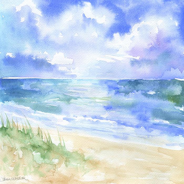 700x700 Beach And Sand Dunes Original Watercolor Painting Susan Windsor