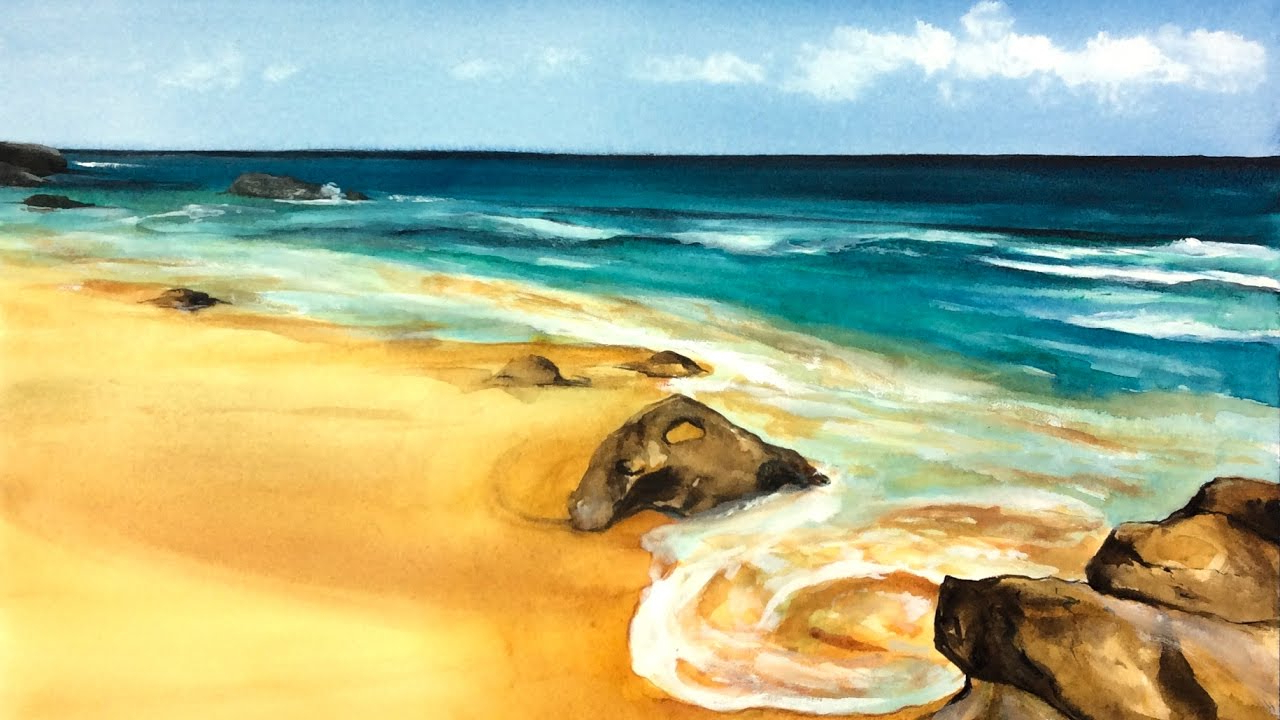 1280x720 Paintings Of A Beach Watercolor Sandy Beach Painting Demonstration