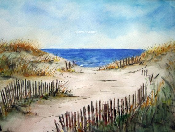 570x428 Beach Shore Print Of Original Watercolor Painting Beach Art Etsy