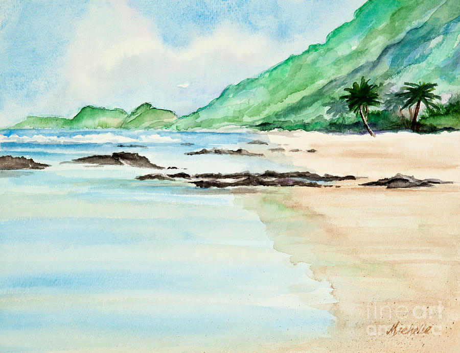 900x692 Secluded Tropical Beach Watercolor Painting By Michelle Constantine