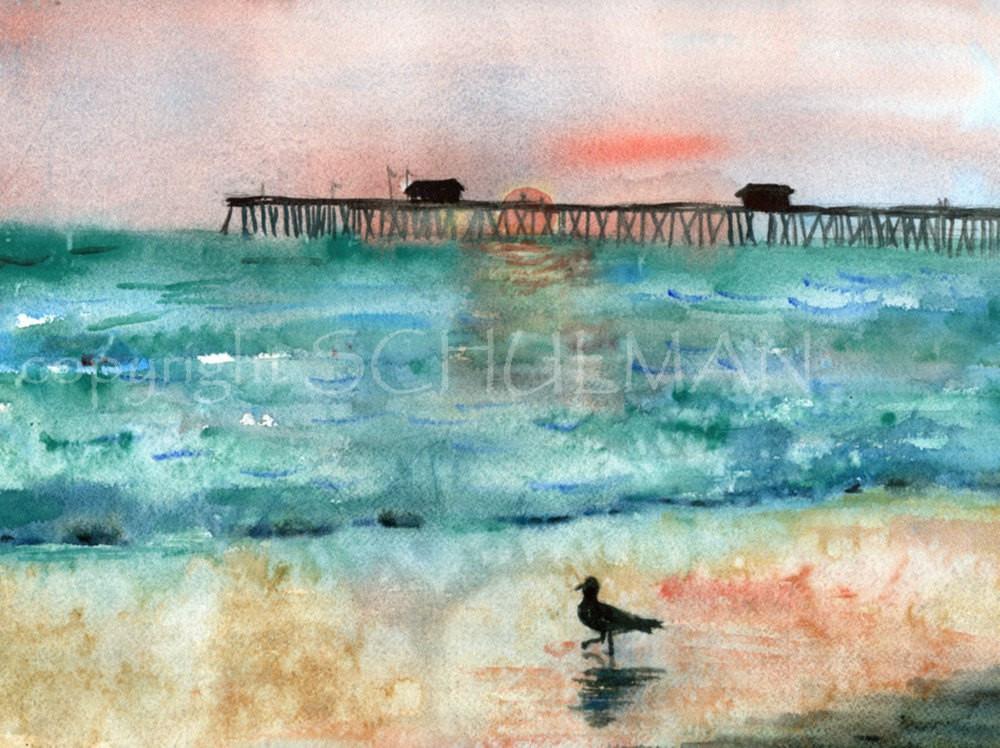 1000x748 Original Watercolor Painting Beach Scene Pictures Seagull