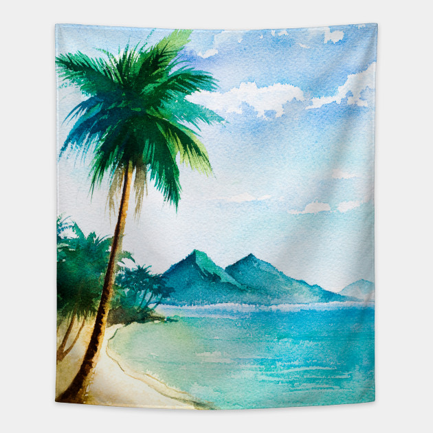 630x630 Watercolor Tropical Beach Scene With Palm Trees