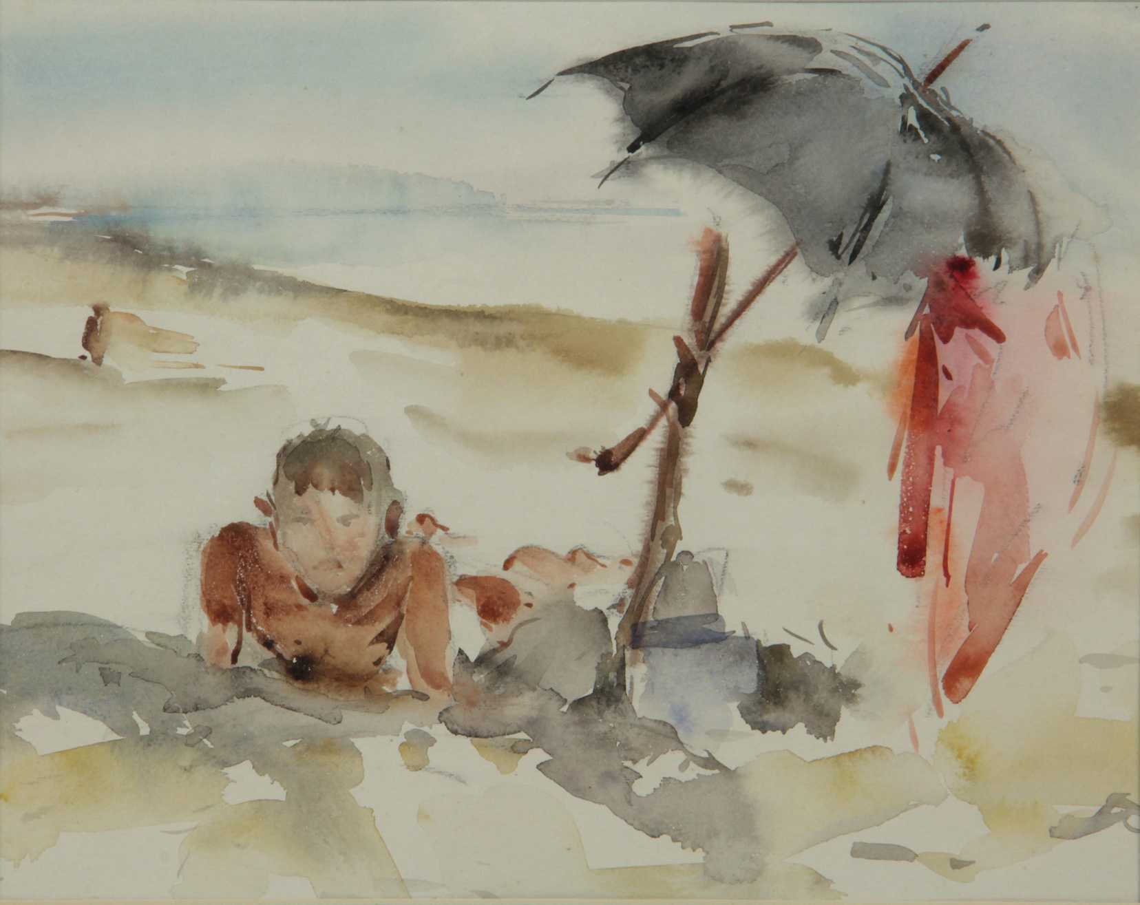 1656x1315 Beach Scene Watercolor Painting