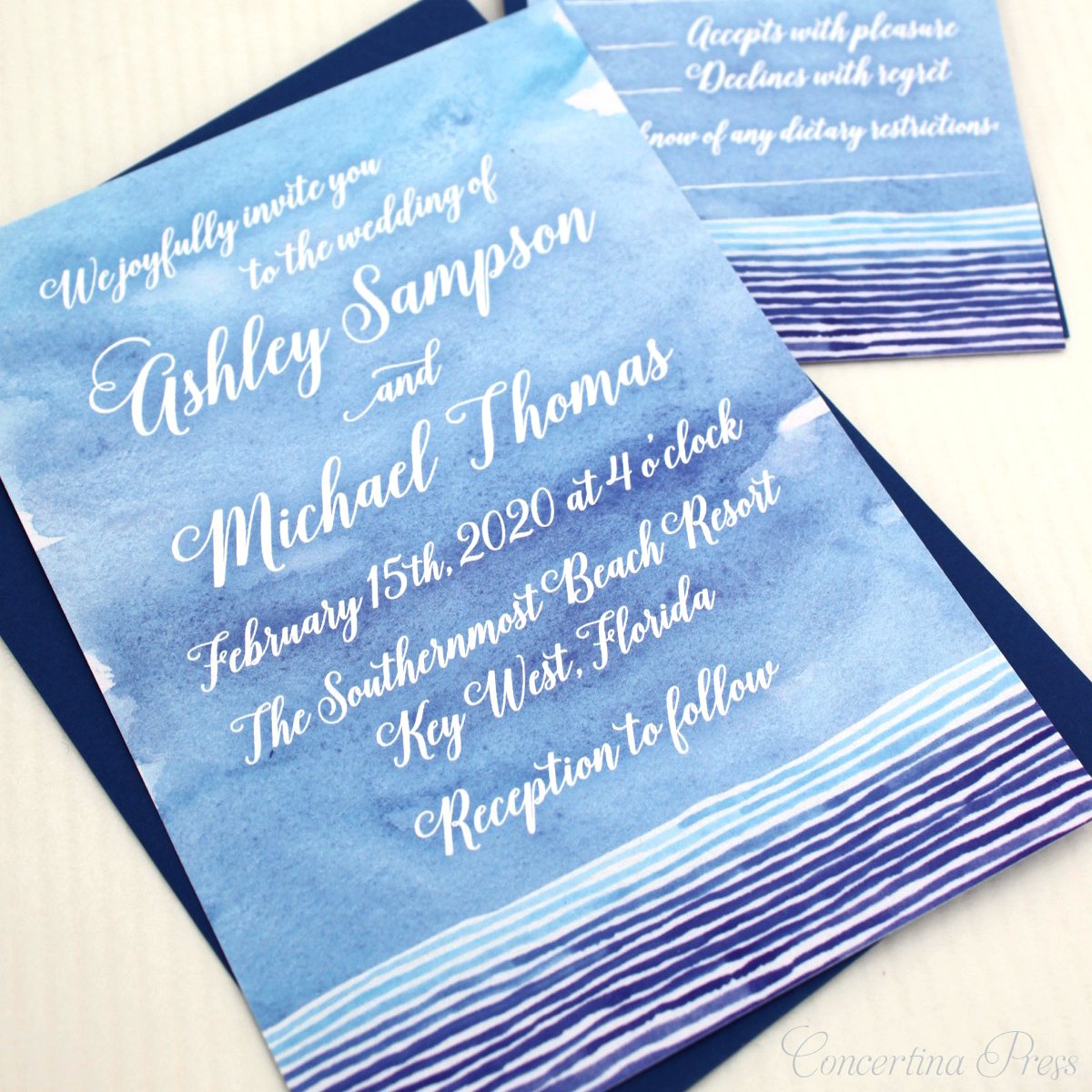 1200x1200 Concertina Press Watercolor Beach Wedding Invitations
