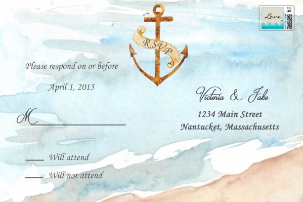 613x409 Custom Beach Wedding Invitations With Rsvp