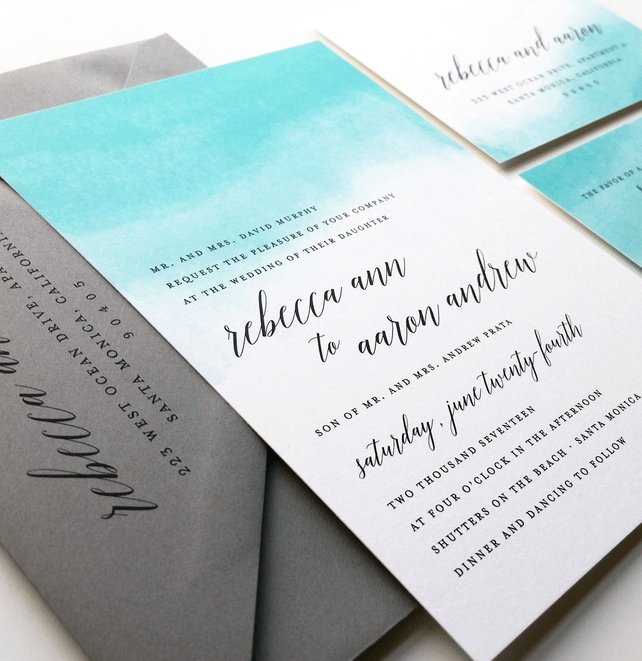 642x661 Rebecca Teal Watercolor Wedding Invitation Sample Etsy