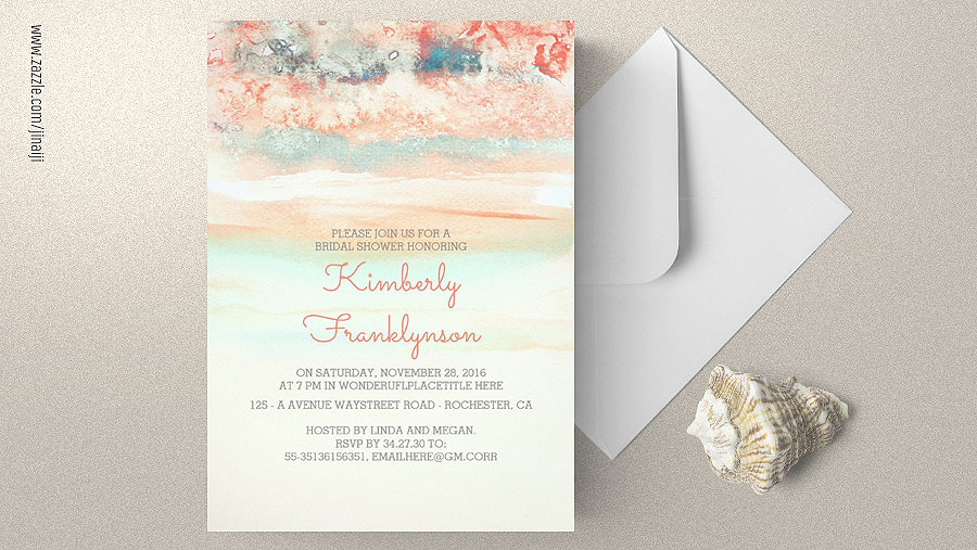 900x507 Soft Beach Watercolors Bridal Shower Invitations Wedding