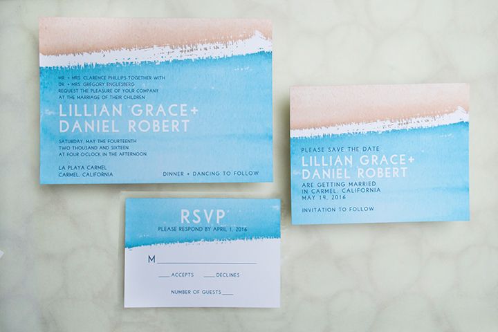 720x480 Watercolor Beach Wedding Invitations With Oceanfront And Wave