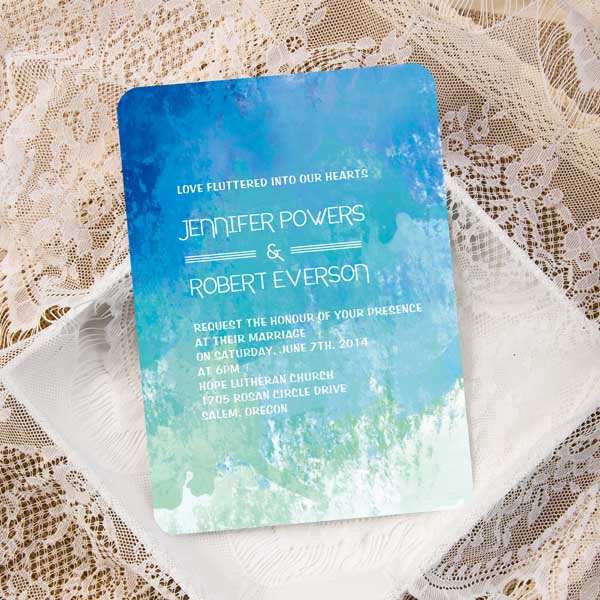 600x600 Cheap Beach Shades Of Blue Summer Watercolor Ticket Shape Wedding
