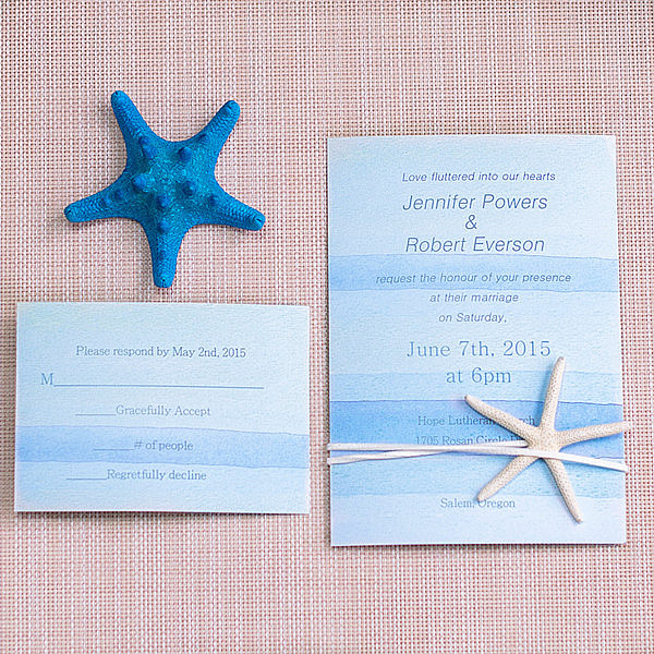 600x600 Cheap Watercolor Beach Wedding Invitation With Starfish Ewls053 As