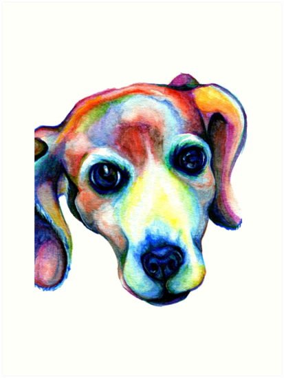 413x549 Colorful Beagle Watercolor Painting Pet Portrait Art Art Prints