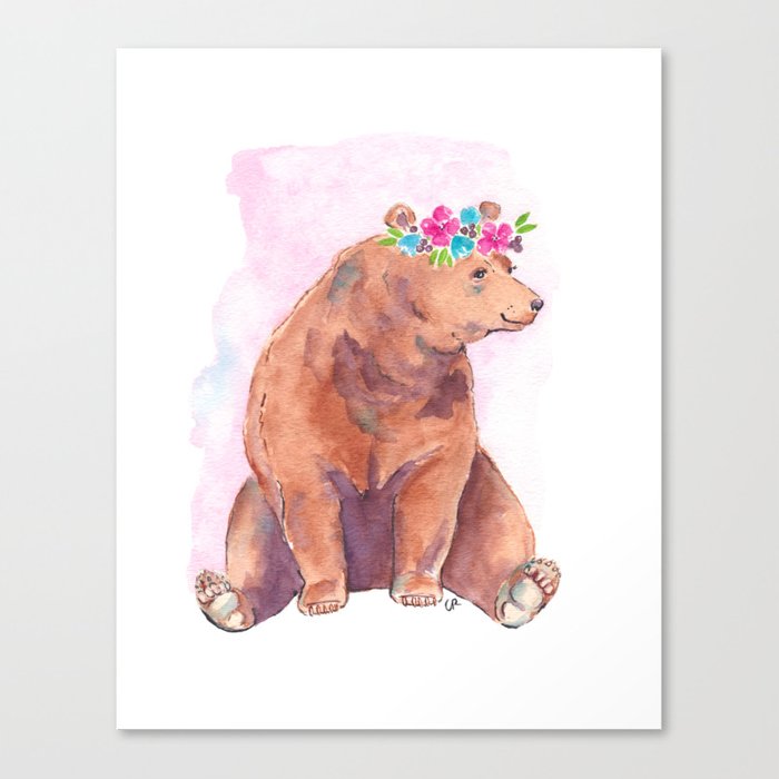 700x700 Watercolor Bear Flower Crown Canvas Print By Imagodeinurserydecor