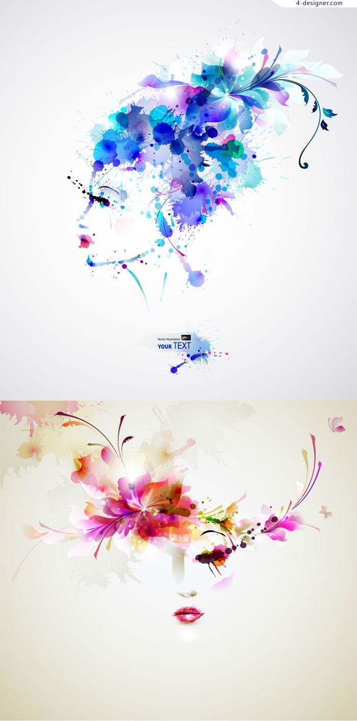 700x1411 4 Designer Hand Painted Watercolor Beauty Vector Material