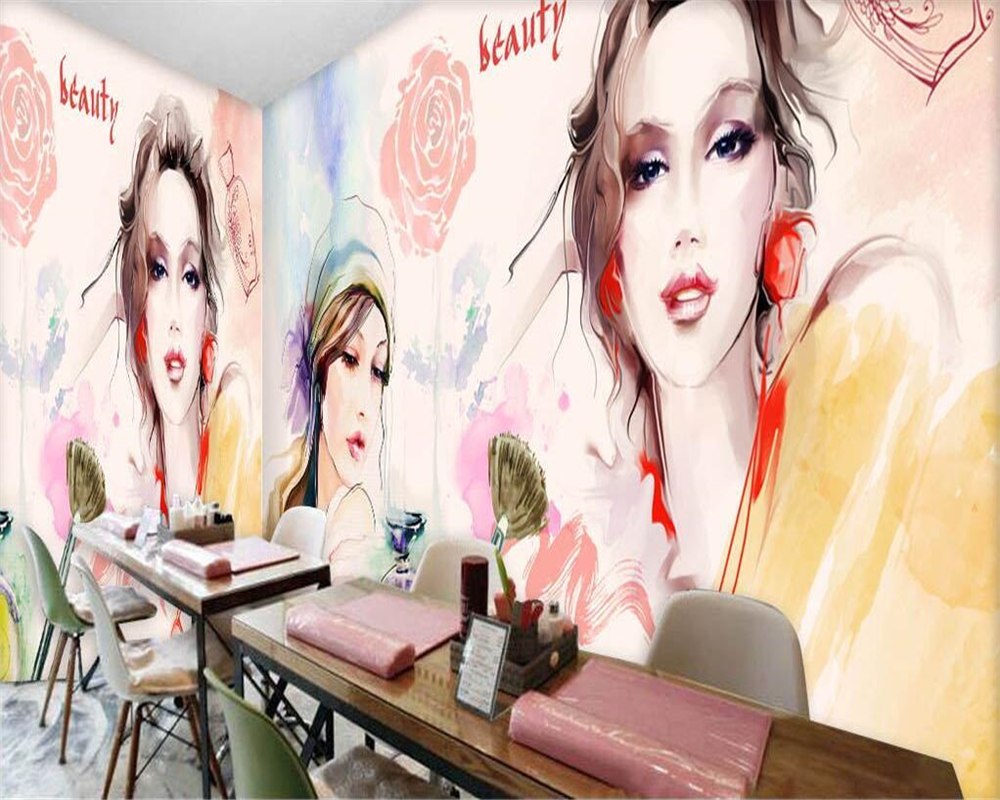 1000x800 Beibehang Custom Wallpaper Watercolor Beauty Beauty Shop Nail Shop