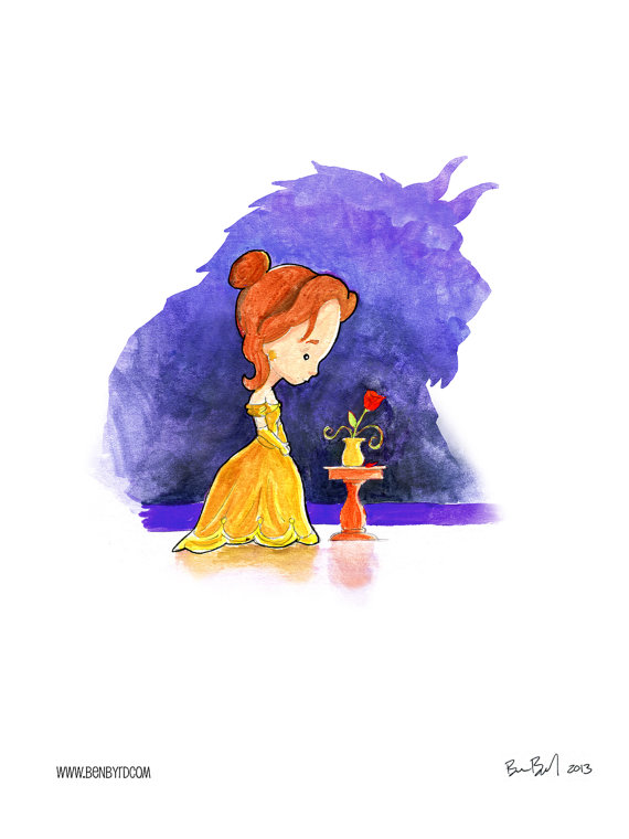 570x760 Beauty And The Beast Watercolor Disney, Rapunzel And Beauty And