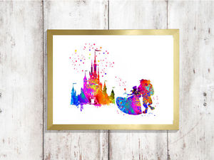 300x225 Beauty Beast Castle Watercolor A4 Glossy Print Nursery Gift Disney