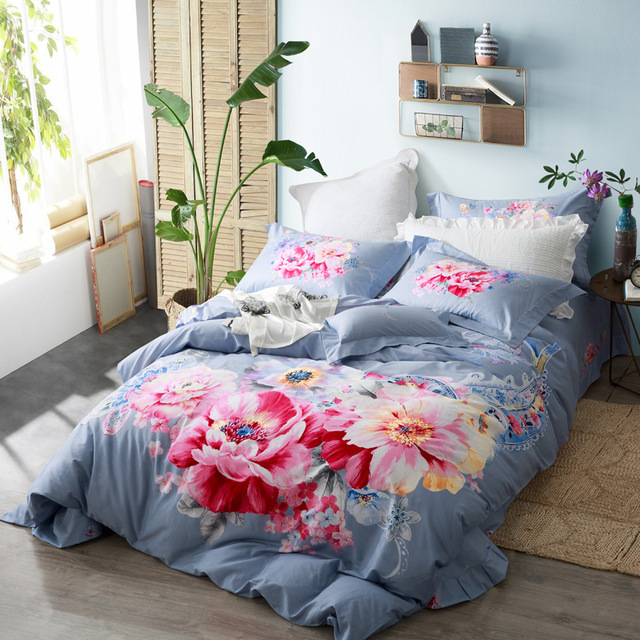 640x640 Buy Watercolor Flowers Skyblue Bedding Set Queen