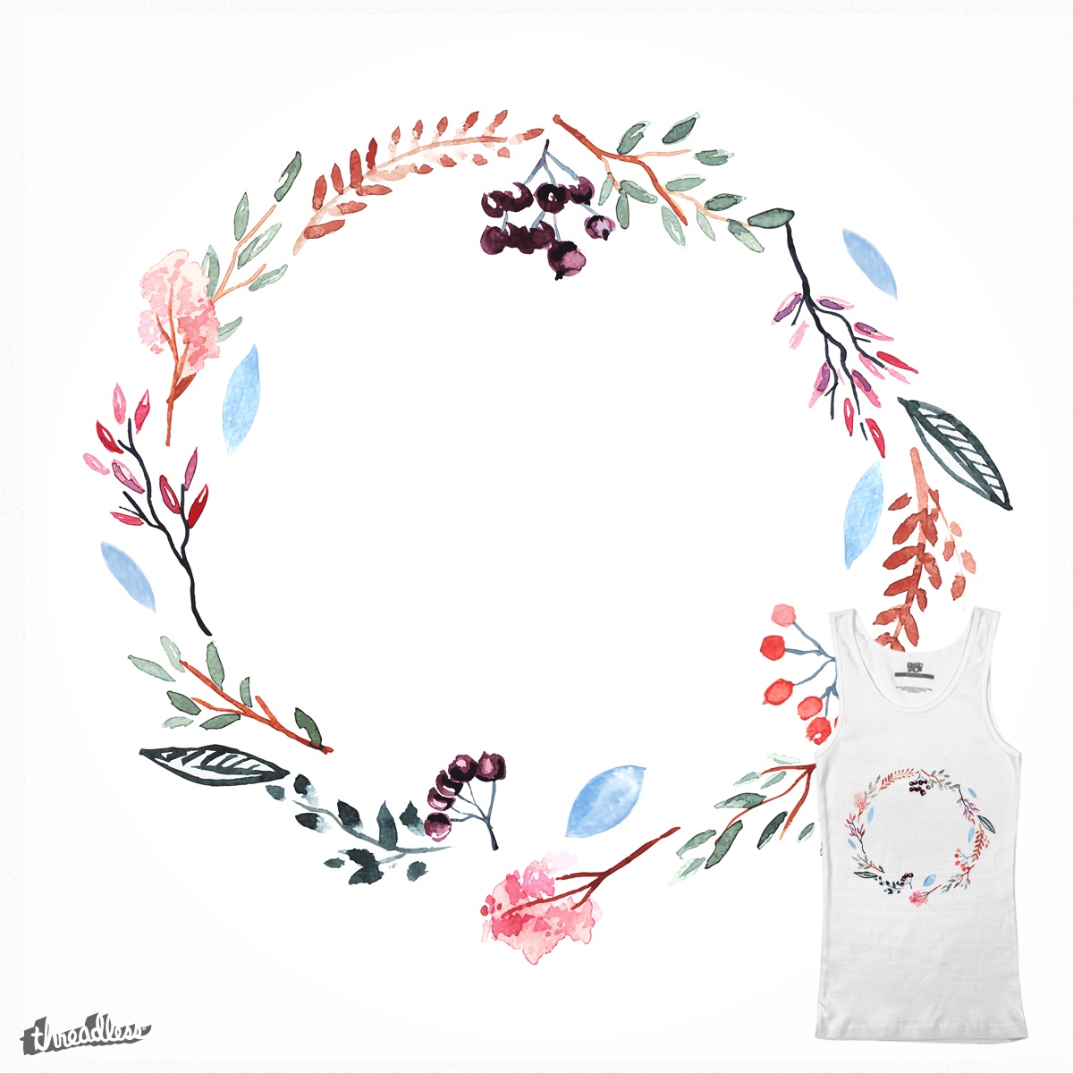 1200x1200 Score Watercolor Berries And Branches By Julia Hromova On Threadless