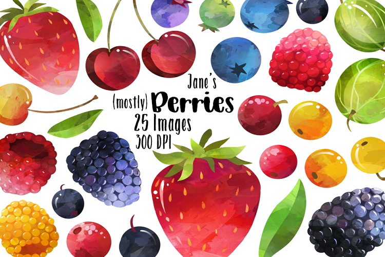 750x500 Watercolor Berries Clipart