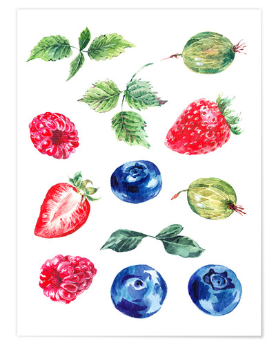 400x500 Watercolor Berries Poster Posterlounge