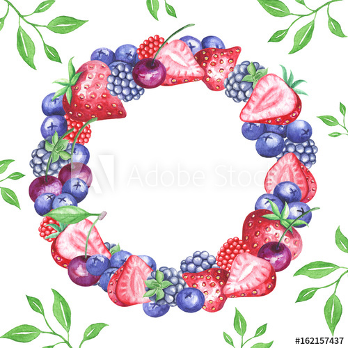 500x500 Watercolor Berries Wreath With Leaves Backgroud