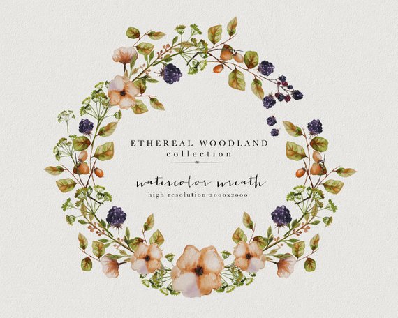 570x456 Wild Flowers Clipart Watercolor Wreath Watercolor Berries Etsy