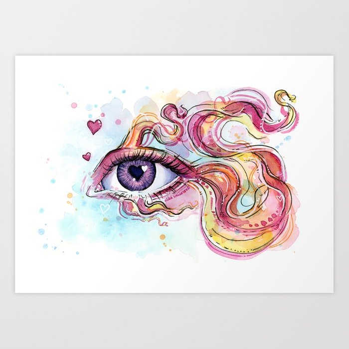 700x700 Eye Betta Fish Surreal Animal Hearts Watercolor Art Print By