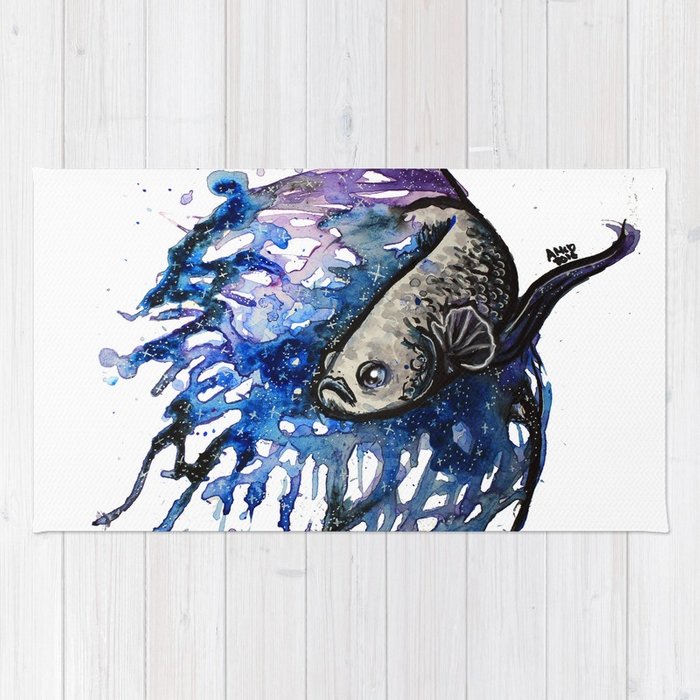 700x700 Galaxy Betta Fish Watercolor Rug By Ashleysfishart Society6