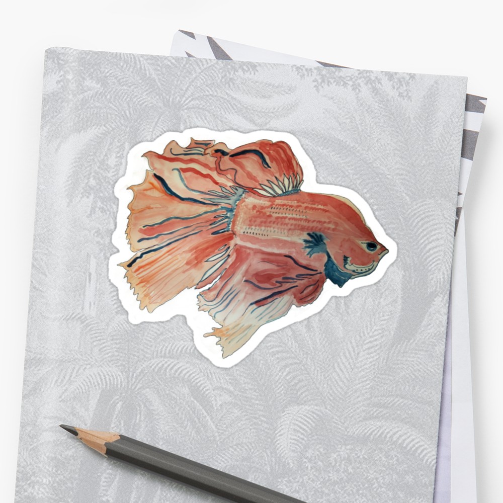 1000x1000 Original, Independent, Watercolor Betta Fish Stickers By Claire