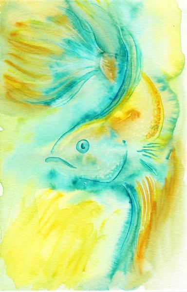 384x600 Betta Fish Watercolor Print Artwork Nicole Hanusek