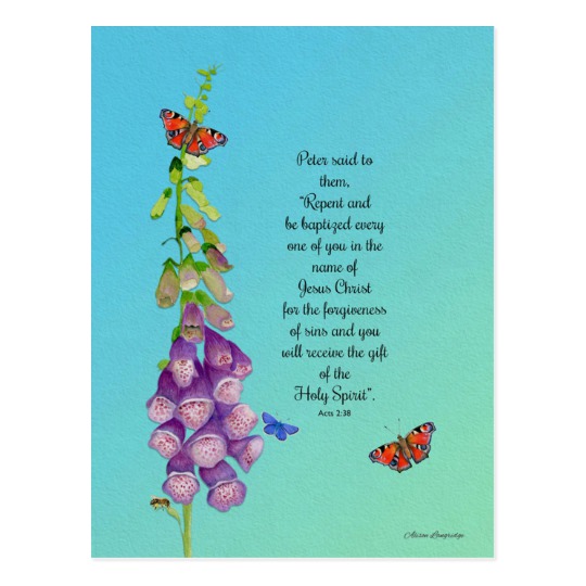 540x540 Foxglove Flower Watercolor Butterflies Bible Verse Postcard