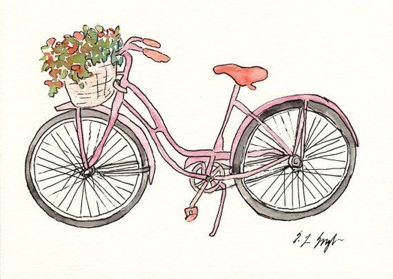 570x404 Paintings Of Bicycles Vintage Painting Pink Bike Original