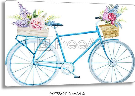 570x406 Metal Print Of Watercolor Bike Bicycle. Beautiful Vector Image