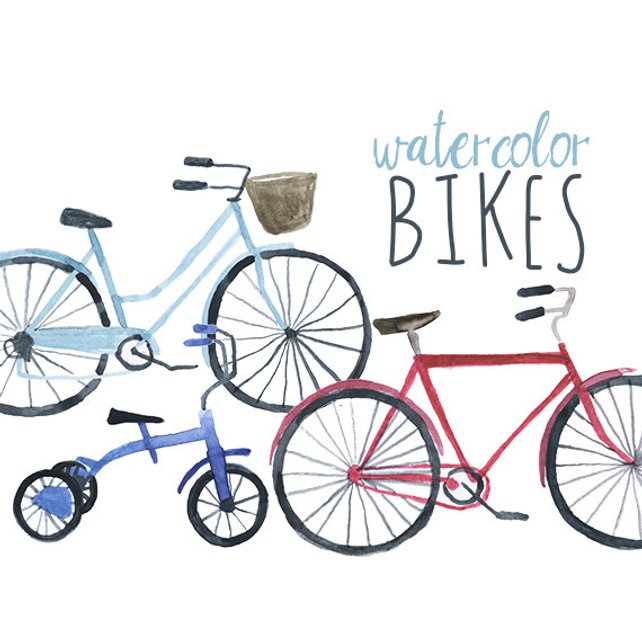 642x642 Watercolor Bikes Clip Art Bicycle Clipart Bike Clip Art Etsy